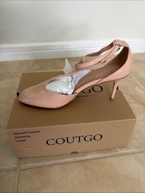 Coutgo Blush Patent Leather Strappy Pointed-Toe Heels